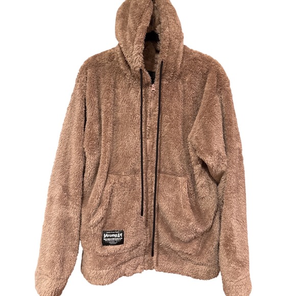 YoungLA Other - YoungLA‎ fuzzy teddy hoodie Small light pink tan full zip oversized EUC jacket